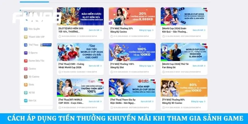 Cách áp dụng tiền thưởng khuyến mãi khi tham gia sảnh game