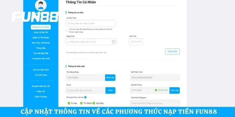 Cập nhật thông tin về các phương thức nạp tiền Fun88