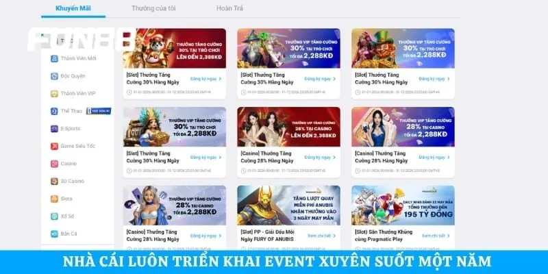 Nhà cái luôn triển khai event xuyên suốt một năm
